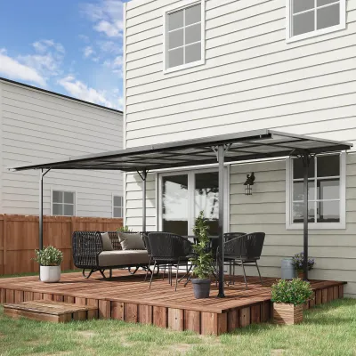 Gartenpavillon-Pergola 5,00 x 2,99 m | Aluminium/Polycarbonat, Grau, wetterfest mit Regenablauf