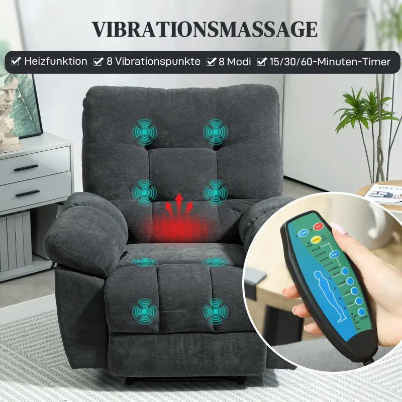 Recliner Massagesessel Grau | 8 Punkte, Lendenwärme, optional Montageservice