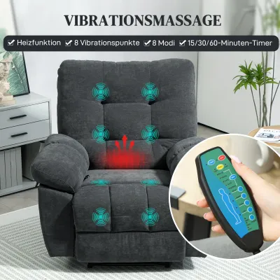 Recliner Massagesessel Grau | 8 Punkte, Lendenwärme, optional Montageservice