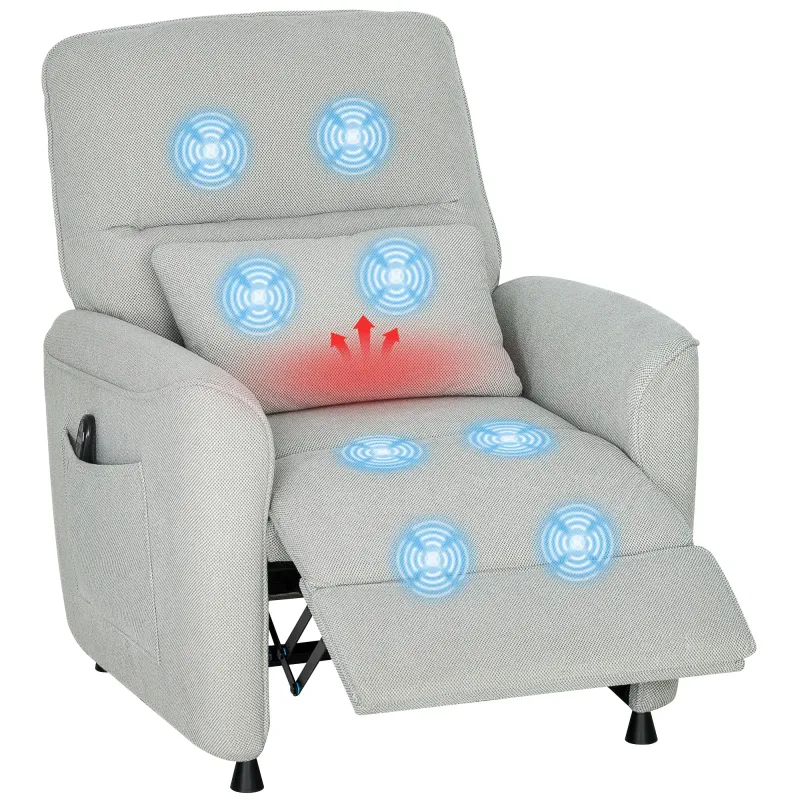 Liegesessel – Hellgrau Chenille | 8‑Punkt Massagesessel, Wärme, 150° elektrisch, Memory