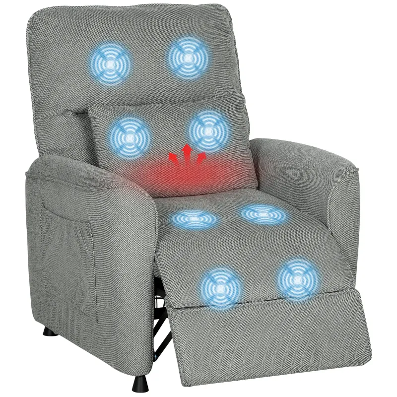 Liegesessel – Dunkelgrau Chenille | 8‑Punkt Massagesessel, Wärme, 150° elektrisch, Memory