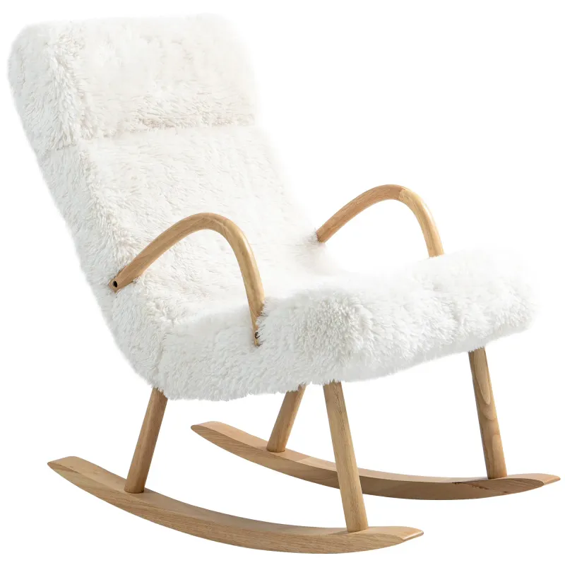 Schaukelstuhl mit verstellbarer Kopfstütze, weicher Polsterung, Weiss – 58L x 114B x 109H cm, 120 kg