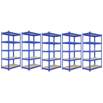 Set: 5 x Q‑Rax Lagerregal 180 x 90 x 50 cm, Blau – 5 Böden, 200 kg/Boden, schraubenlos, verstellbar Set: 5 x Q‑Rax Lagerregal 180 x 90 x 50 cm, Blau – 5 Böden, 200 kg/Boden, schraubenlos, verstellbar