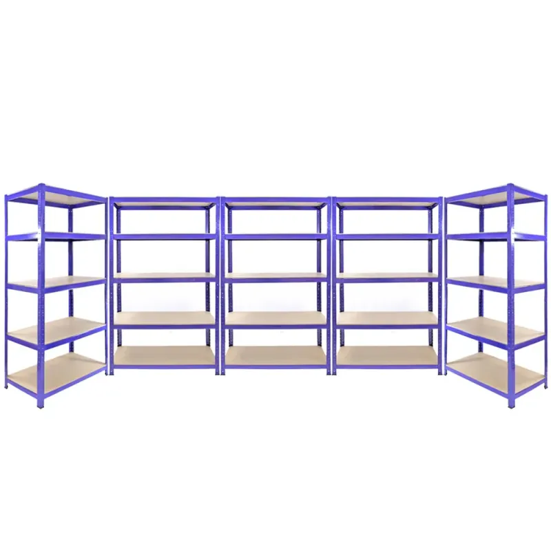 Set: 5 x Q‑Rax Lagerregale – 2x 180 x 90 x 50 cm + 3x 180 x 120 x 50 cm, Blau – 5 Böden, 200 kg/Boden, schraubenlos Set: 5 x Q‑Rax Lagerregale – 2x 180 x 90 x 50 cm + 3x 180 x 120 x 50 cm, Blau – 5 Böden, 200 kg/Boden, schraubenlos