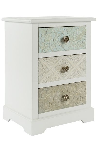 Nachttisch Kommode Inez – 3 Schubladen, FSC®, Shabby Chic, Pinus Massoniana