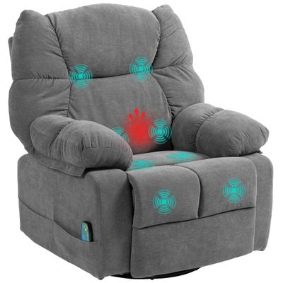 Massagesessel mit Liegefunktion & 360° Drehung, Wärmefunktion, 8 Massagepunkte, 4 Seitentaschen, dunkelgrau