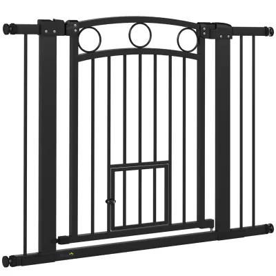 Hundegitter Treppengatter 76–104 cm, schwarz, mit Katzentür, doppelte Verriegelung