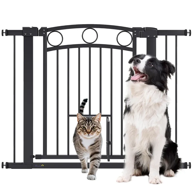 Hundegitter Treppengatter 76–104 cm, schwarz, mit Katzentür, doppelte Verriegelung Hundegitter Treppengatter 76–104 cm, schwarz, mit Katzentür, doppelte Verriegelung