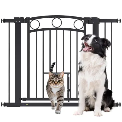Hundegitter Treppengatter 76–104 cm, schwarz, mit Katzentür, doppelte Verriegelung Hundegitter Treppengatter 76–104 cm, schwarz, mit Katzentür, doppelte Verriegelung