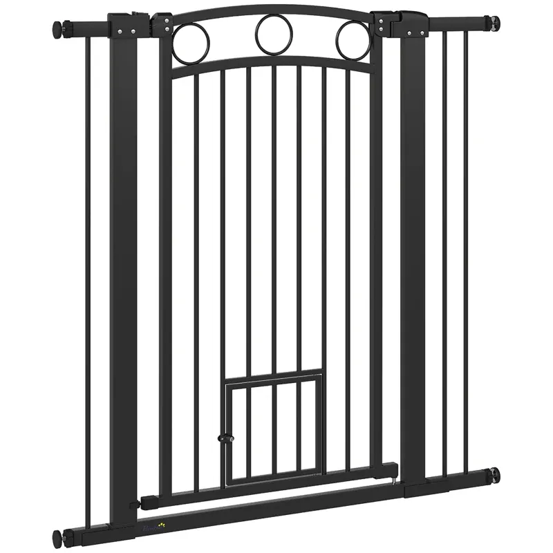 106 cm hohes Haustiergitter, Breite 76–104 cm, Katzentür, schwarz, Türschutz