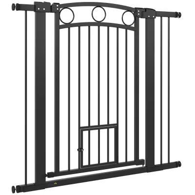 Hundegitter mit Katzentür, 96 cm, verstellbar 76–104 cm, Katzentür, schwarz, Treppengitter