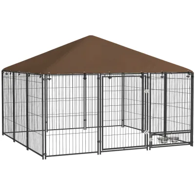 Hundezwinger Welpenauslauf Outdoor – Stahl, Oxford-Gewebe, Dach, Napfhalter