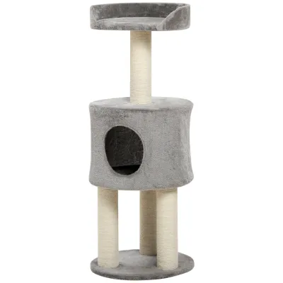 Kratzbaum 103 cm – Sisal, Höhle, Beobachtungsplattform, Plüsch, Grau