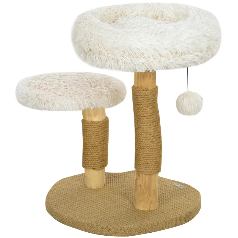 Katzenbaum 61,5 cm – Katzenbett, Kratzpfosten, Sprungplattform, Weiss