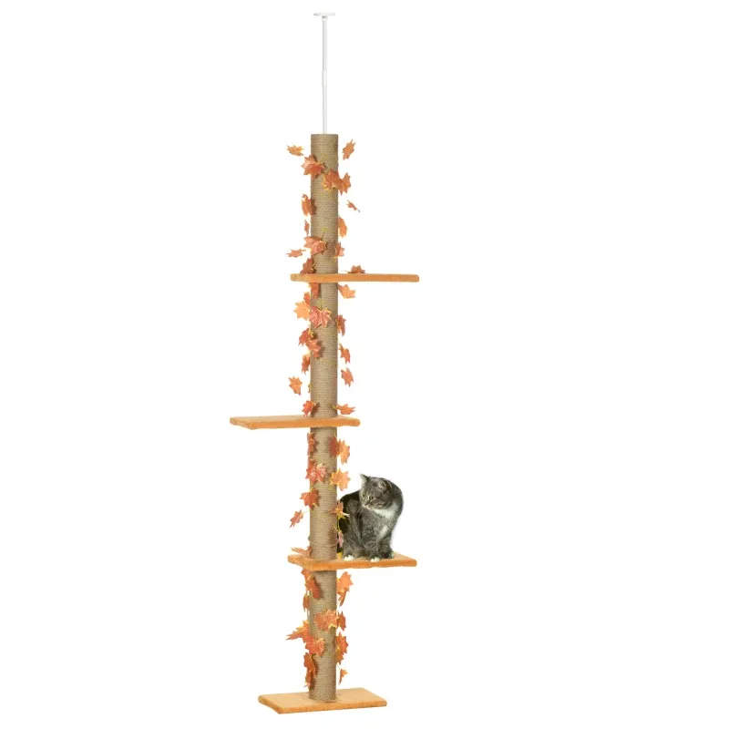 Kratzbaum Deckenhoch 202-242 cm – Blätter, Kratzbrett, Orange