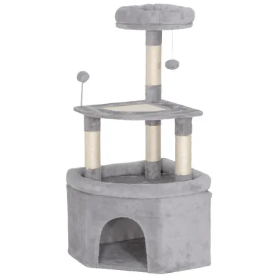 Kratzbaum 114 cm – Sisal, Plüsch, Höhle, Bälle, für Katzen bis 5 kg