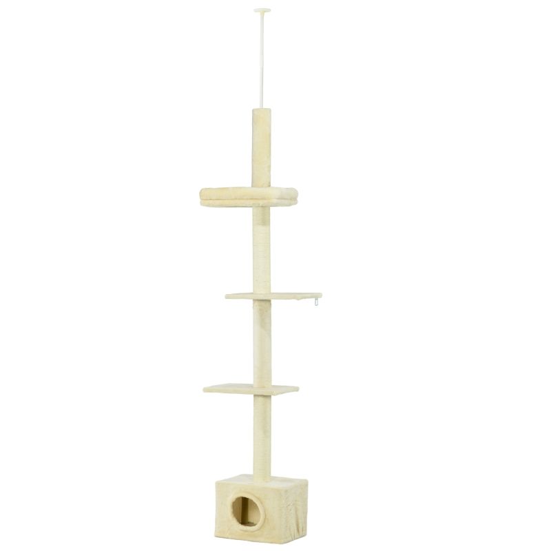 Kratzbaum Deckenhoch 240-270 cm – 4 Ebenen, Höhle, Sisal, Beige
