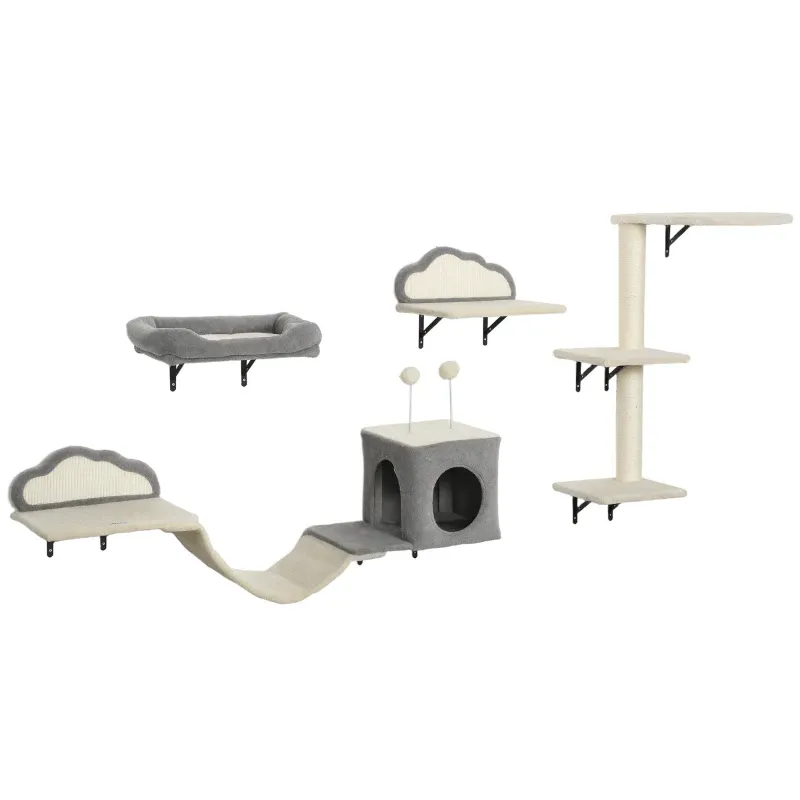 Wandkratzbaum-Set 4-teilig – Sisal, 1-3 Katzen, Beige