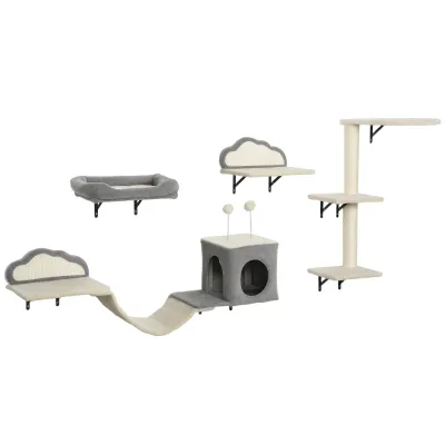 Wandkratzbaum-Set 4-teilig – Sisal, 1-3 Katzen, Beige