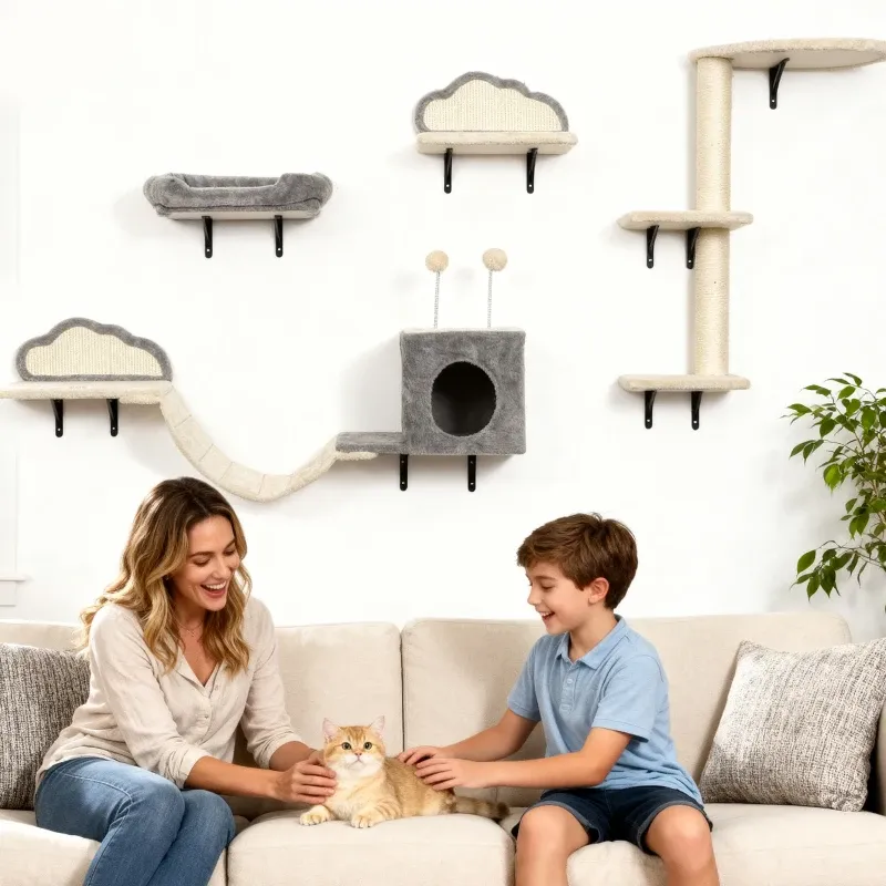 Wandkratzbaum-Set 4-teilig – Sisal, 1-3 Katzen, Beige
