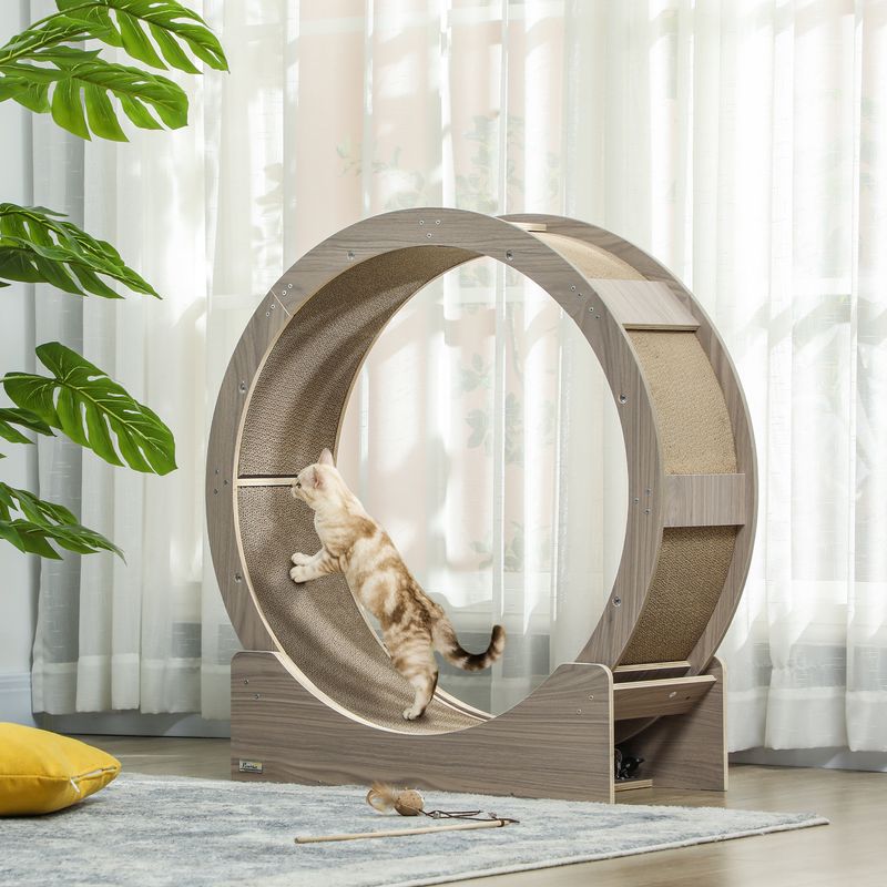 Katzenlaufrad 91 cm – Bremse, Kratzmatte, Walnuss