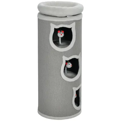 Katzenkratztonne 96 cm – 4 Ebenen, 3 Höhlen, waschbares Bett, Grau Katzenkratztonne 96 cm – 4 Ebenen, 3 Höhlen, waschbares Bett, Grau