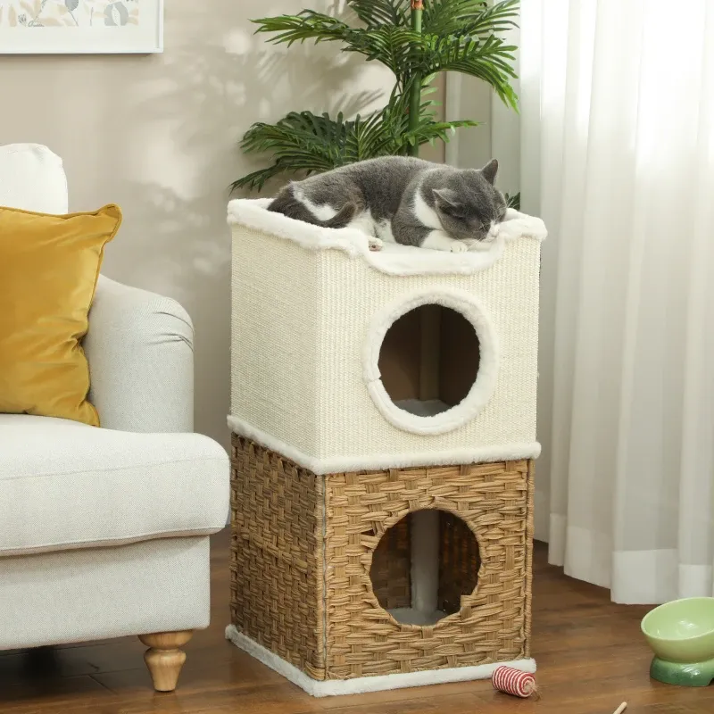 Innenturm für Katzen 75,5 cm – 3 Ebenen, Sisal, Creme