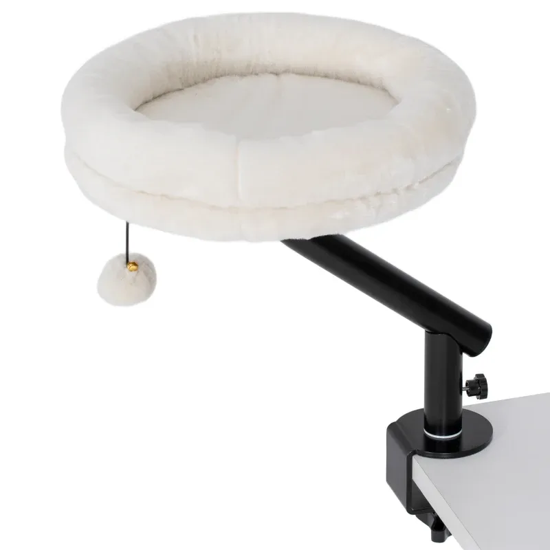 Katzen-Schreibtischbett – 360° Drehung, höhenverstellbar, waschbar, Cremeweiss