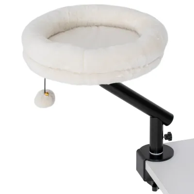 Katzen-Schreibtischbett – 360° Drehung, höhenverstellbar, waschbar, Cremeweiss