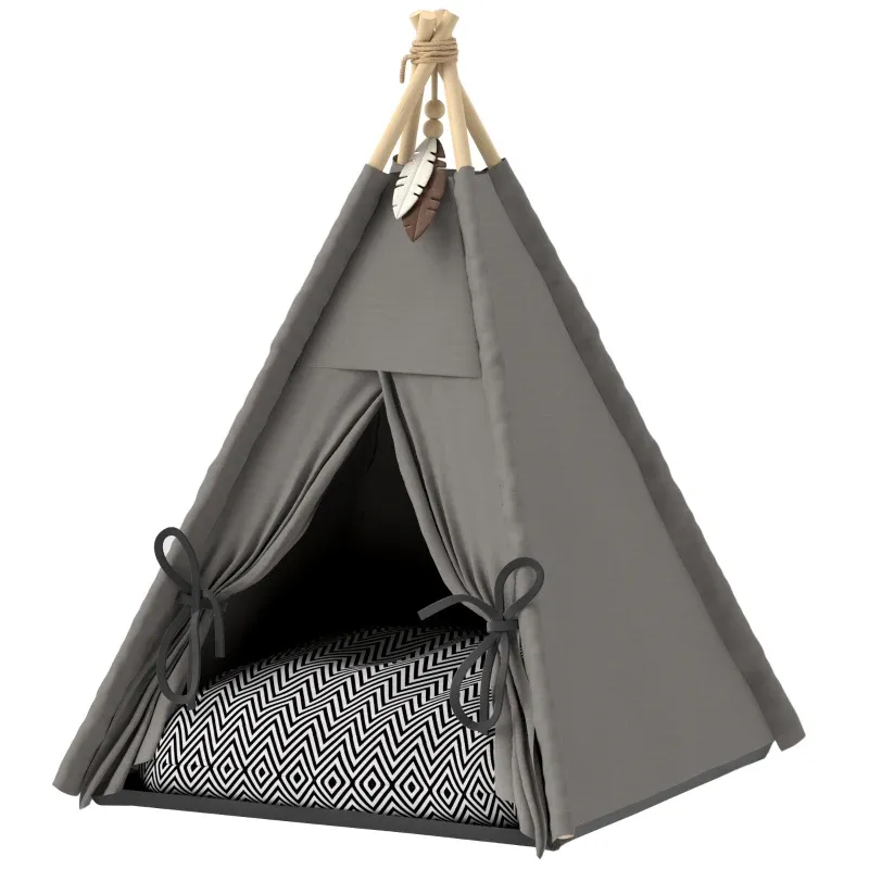 Tipi-Zelt Haustiere – Tierbett, Katzenzelt, Hundebett, Grau