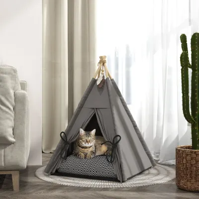 Tipi-Zelt Haustiere – Tierbett, Katzenzelt, Hundebett, Grau