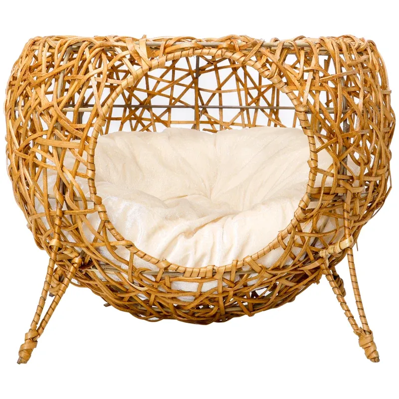 Katzenhöhle Rattan – Kissen, Katzenkorb, Katzenbett, Hellbraun
