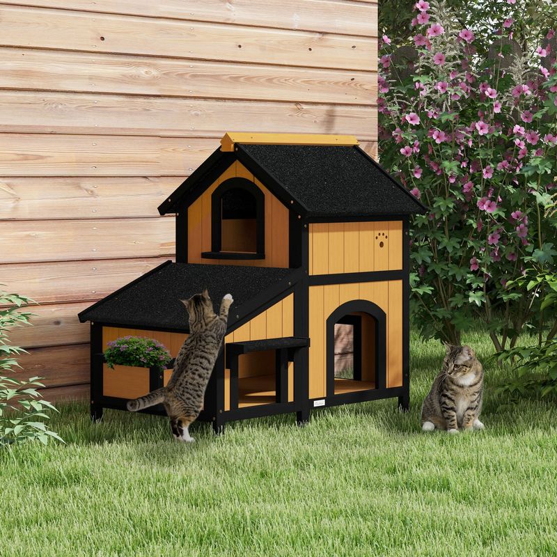 Katzenhaus Blumenkasten – 96 x 65 x 85,5 cm, Gelb/Weiss/Schwarz