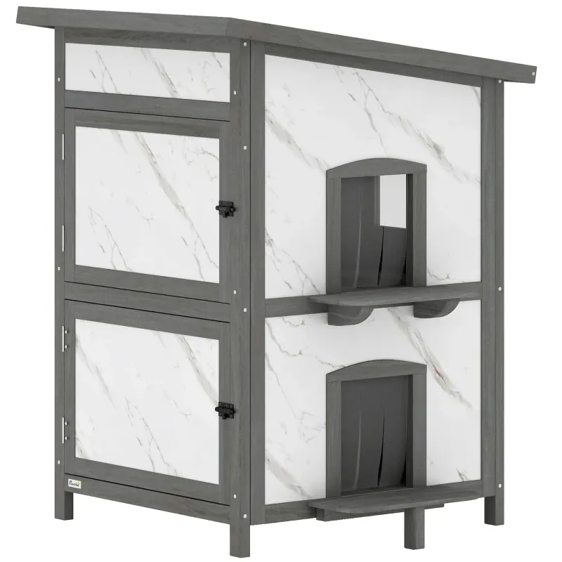 Outdoor-Katzenhaus Holz – mehrere Eingänge, Fenster, wasserfest, Weiss