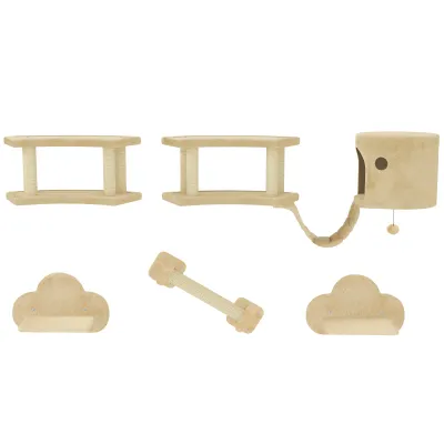 5-teiliges Katzen-Kletterset – Kratzpfosten, Sprungplattformen, Leiter, Haus, Beige 5-teiliges Katzen-Kletterset – Kratzpfosten, Sprungplattformen, Leiter, Haus, Beige