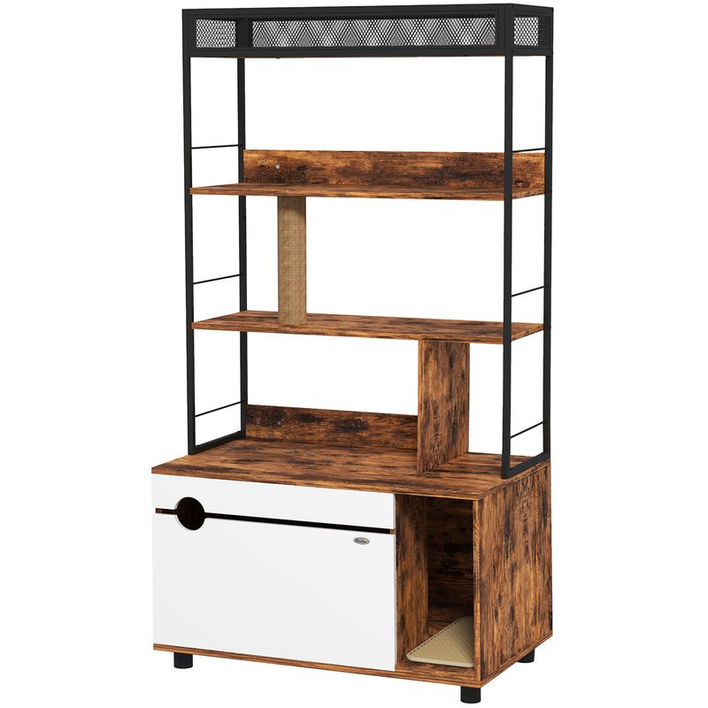 Katzentoilette – 3-Ebenen-Regal, Kratzpfosten, geschlossen, Braun