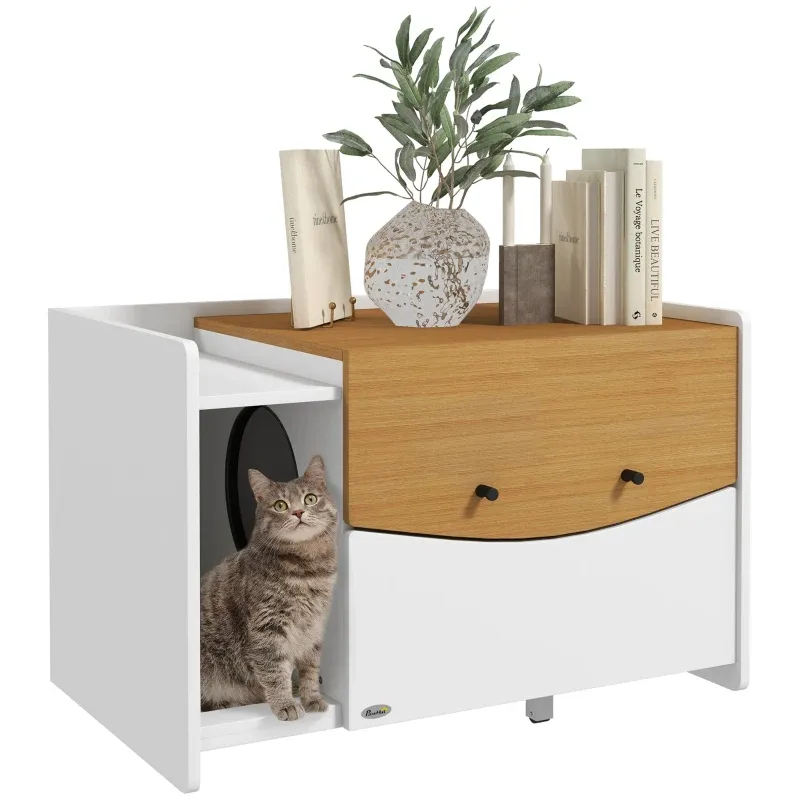 Katzentoilette ausziehbar – Schrankdesign, Streufach, Eiche/Weiss