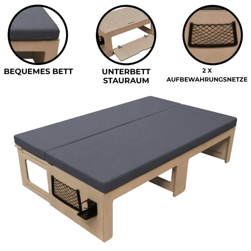 Camper Van Bett &amp; Kissen – Schlafsofa, Stauraum, Ford, VW, Peugeot, Opel, Renault,