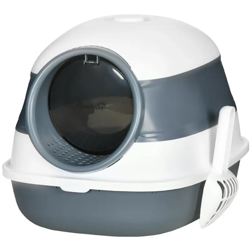 Katzentoilette – Streuschaufel, Bodengitter, abnehmbarer Deckel, Weiss/Grau