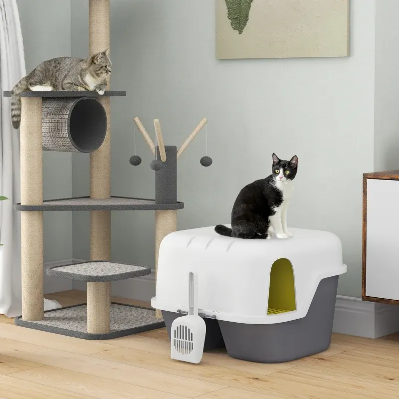 Katzentoilette – Deckel, Schaufel, leicht zu reinigen, verschliessbar, Weiss