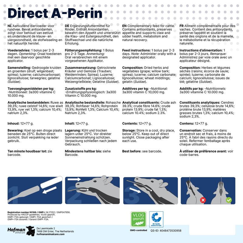 Direct A-Perin – 12 x 77 g – Wohlbefindensfördernder Bolus für Rinder