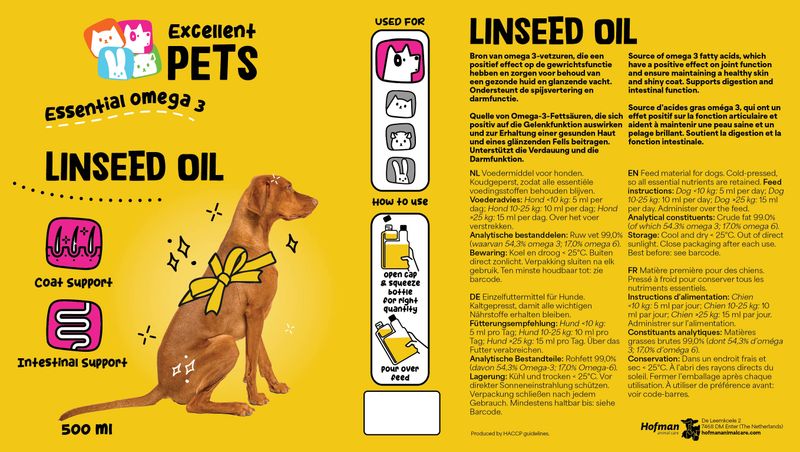 Excellent Pets 100% reines, kaltgepresstes Leinsamenöl – 500 ml – Gelenke, Verdauung, Haut & Fell