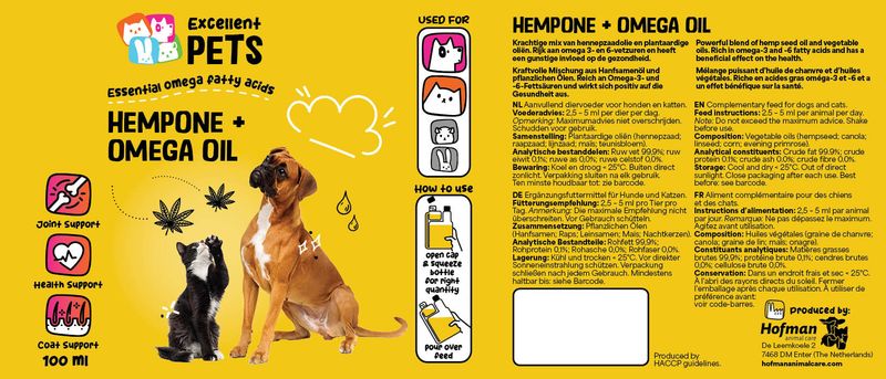 Excellent Pets HempOne + Omega Oil – 100 ml – Gelenke, Darmfunktion, Fell