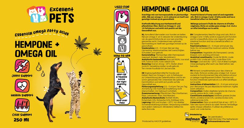 Excellent Pets HempOne + Omega Oil – 250 ml – Gelenke, Darmfunktion, Fell