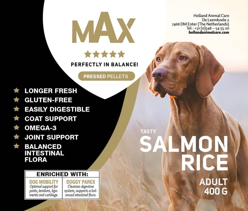 Max Adult Gepresste Pellets Lachs & Reis – 400 g – Hundefutter