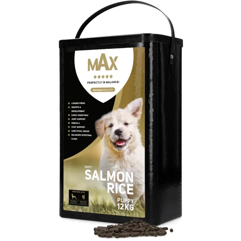 Max Puppy Gepresste Pellets Lachs &amp; Reis – 12 kg – Welpenfutter - Hundefutter