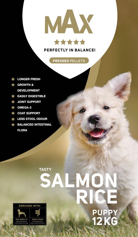 Max Puppy Gepresste Pellets Lachs & Reis – 12 kg – Welpenfutter - Hundefutter