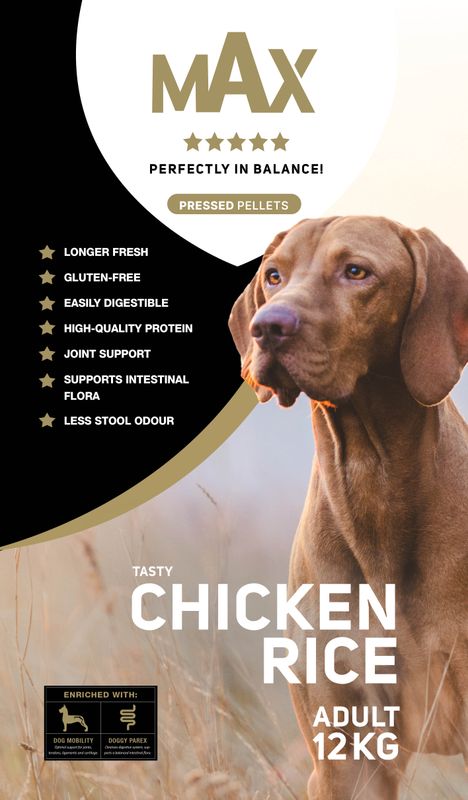 Max Adult Gepresste Pellets Huhn & Reis – 12 kg – Hundefutter