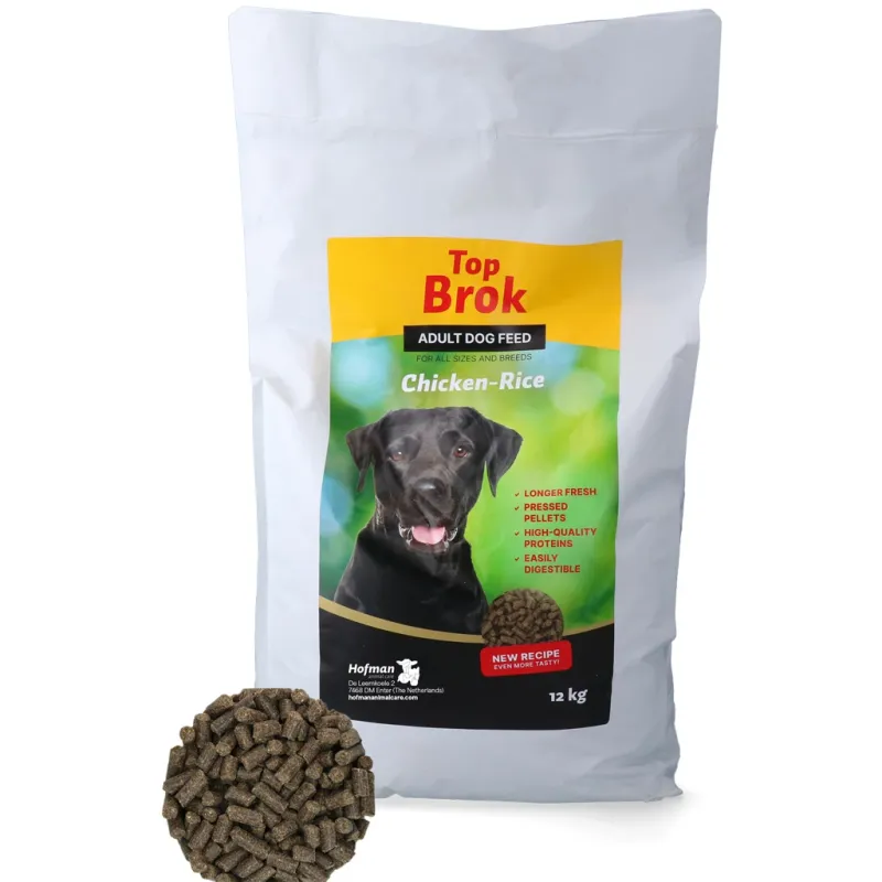 Topbrok Hundefutter Gepresste Pellets Huhn &amp; Reis – 12 kg – Topform &amp; Gesundheit