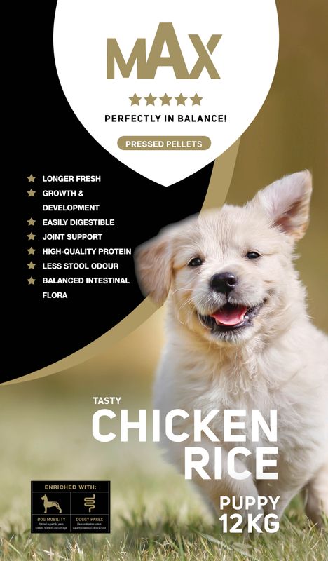 Max Puppy Gepresste Pellets Huhn & Reis – 12 kg – Welpenfutter - Hundefutter